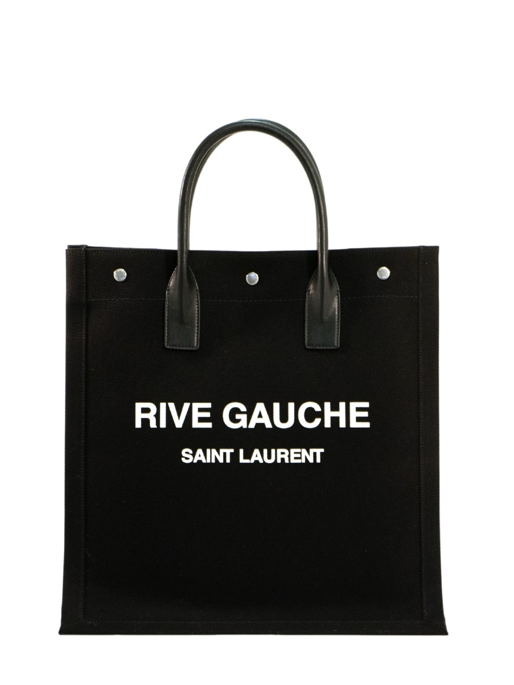 Saint Laurent Black Rive Gauche Canvas Tote with White Logo
